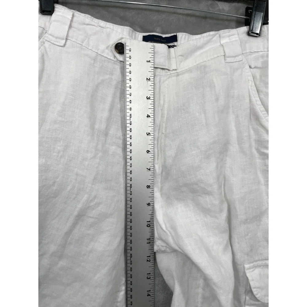 Rachel Roy Linen Cargo Crop Pants Size M White Resort Safari Neutral Minimalist